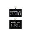 Panneau "Ouvert - Fermé" en PVC format A5 avec fixation ventouse (fond noir)