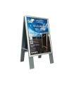 Chevalet stop trottoir bois gris avec porte affiche alu format A2 - Dimensions 78 x 45 cm